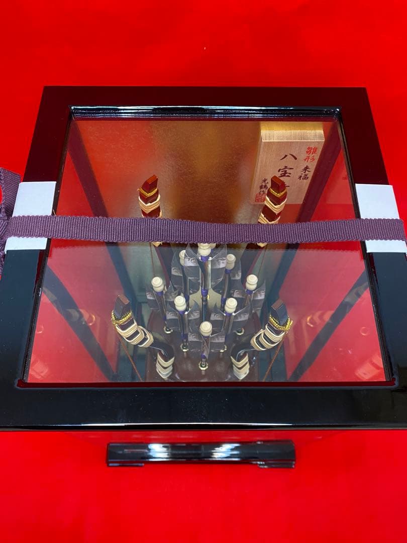 破魔弓　光鶴作　パノラマガラスケース・間口約２３×奥行約２３×高さ約３８㎝