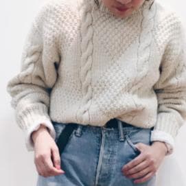 美品　45R ノアランド×WOOLアランセーター　ネイビー　サイズ３