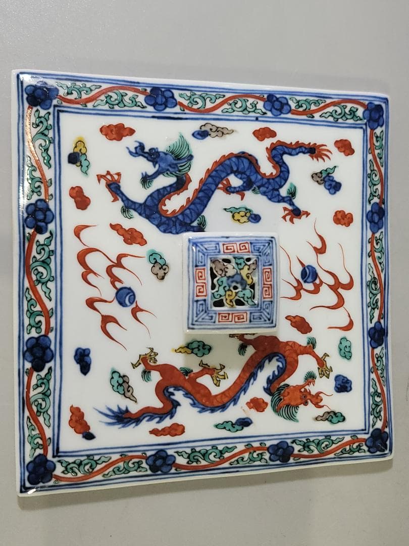 茶道具 萬暦赤絵 四方 蓋物 水指 美品 DT770