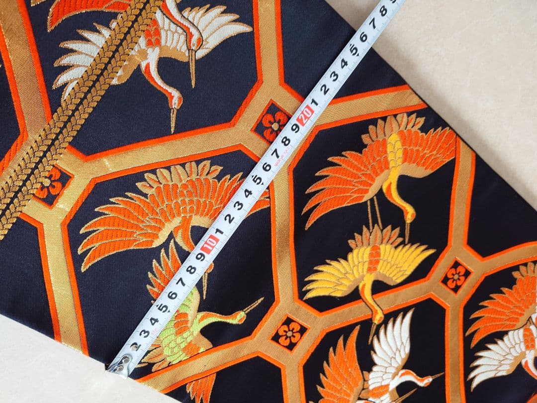 七五三　袋帯　全通柄　正絹　鶴柄