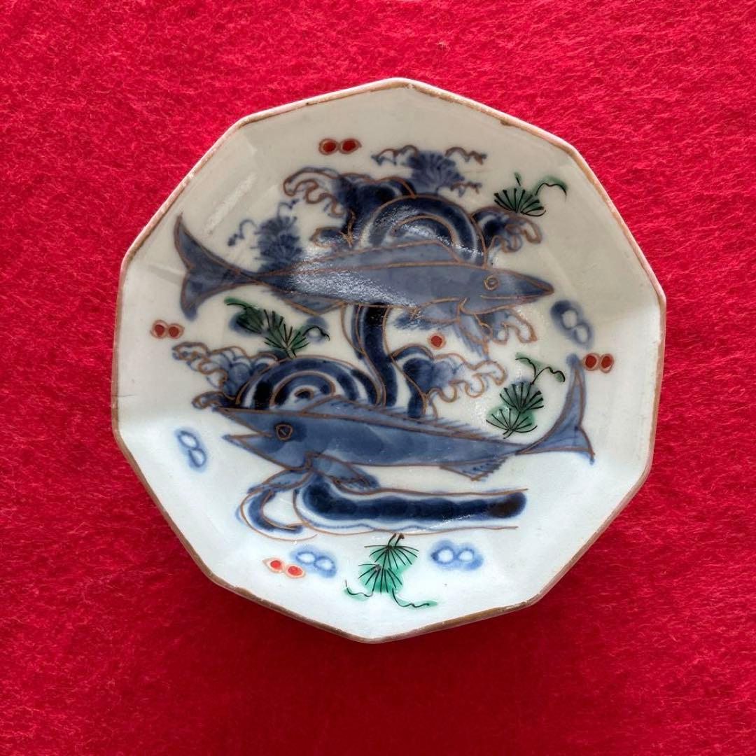 古伊万里　色絵　魚藻文　小皿　5枚組