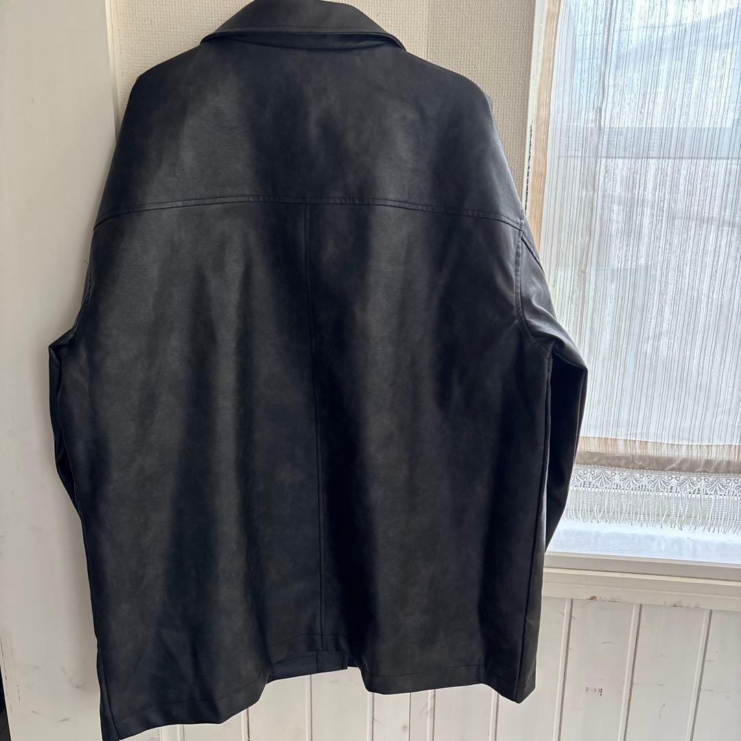 ステンカラーフェイクレザージャケット　黒　select MOCA by son