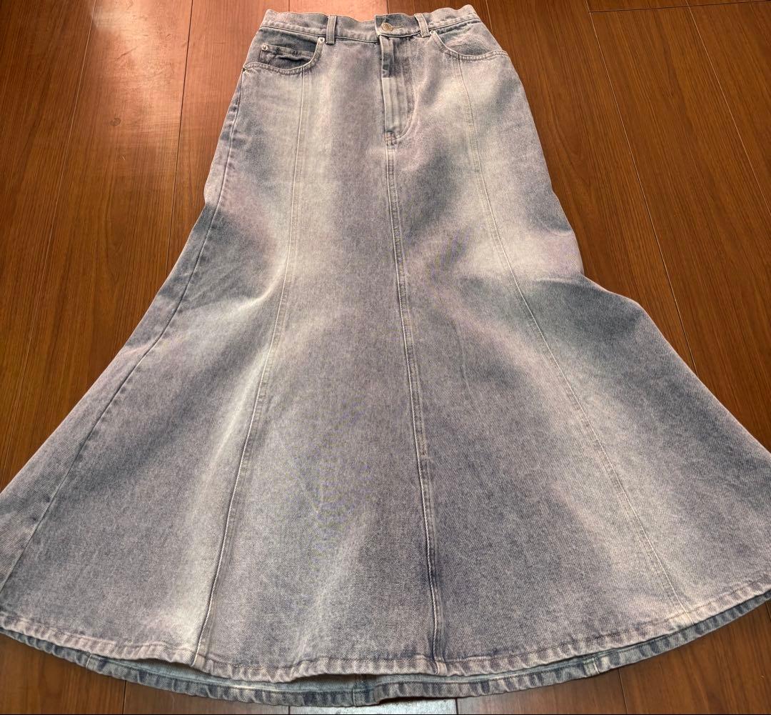 【美シルエット】リボンデニムマーメイドマキシスカート