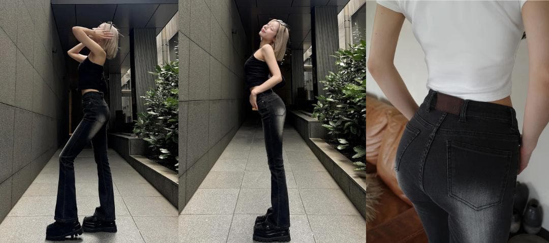 ダーリッチ darich ブラストフレアデニムパンツ ブラック BLK XS