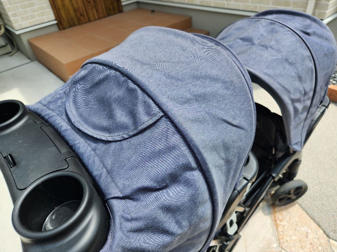 ダブルベビーカー ネイビー カップホルダー付き