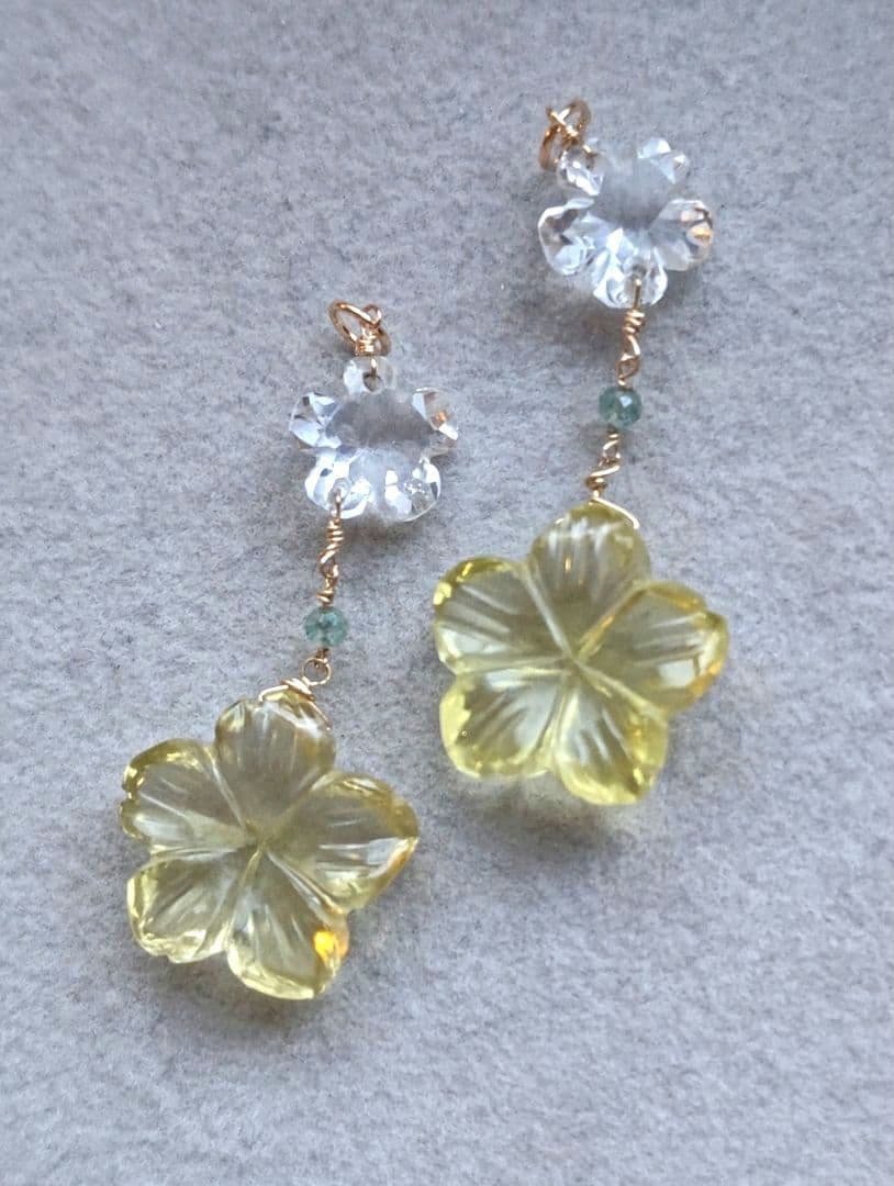 14kgfレモンクォーツ ピアスチャーム&ネックレスチャーム