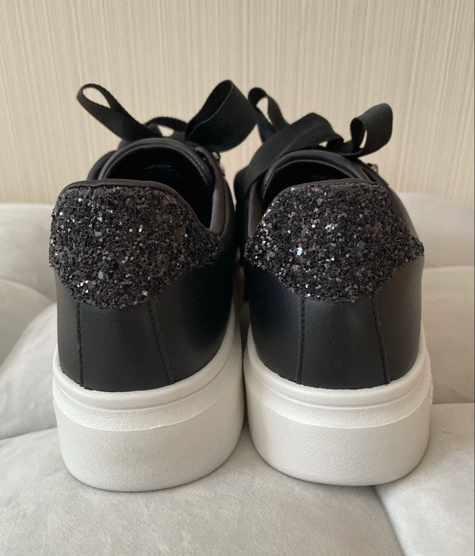 ☆+diana プラスダイアナ/パールビジュー付きリボンスニーカー 黒24.5☆