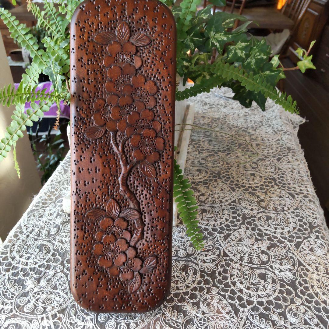 軽井沢彫り 大坂屋 桜紋様 ペンケース 筆入れ 未使用品