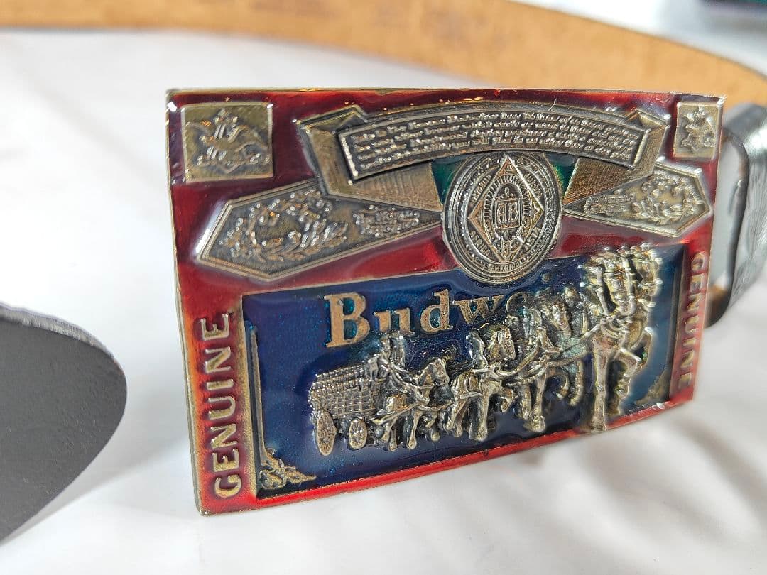 【ヴィンテージ】プレミアムバドワイザーバックル　極厚ドレスベルト　USA製正規品