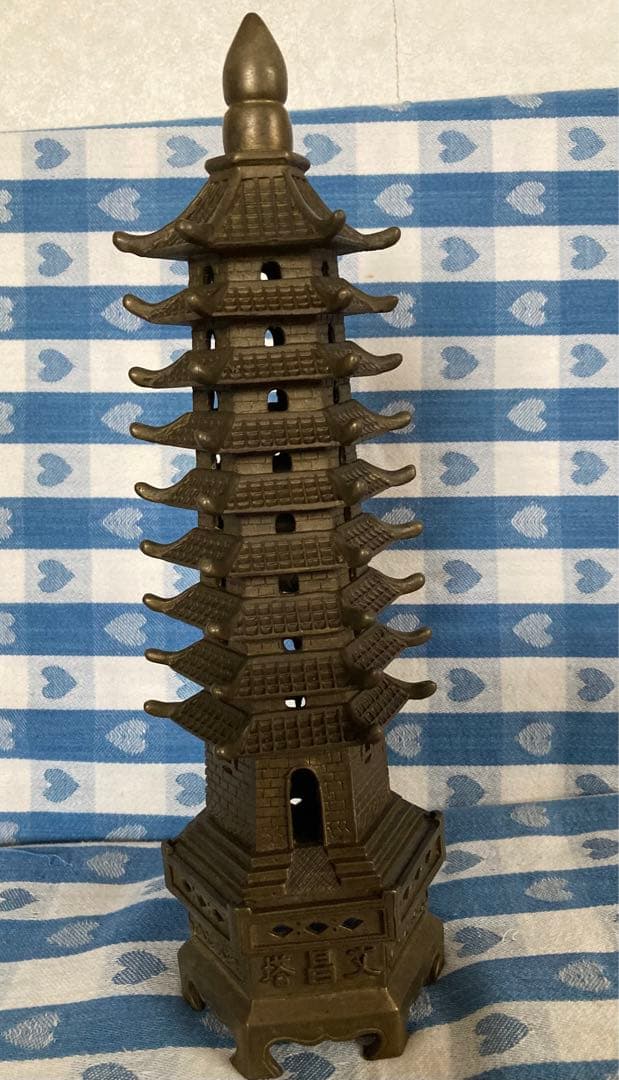 風水 縁起物 九層文昌塔 金属製 全高30cm.重量1200 g大迫力