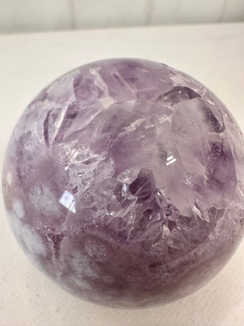 アメジスト　フラワーアゲート　スフィア　虹　キラキラ　丸玉　天然石