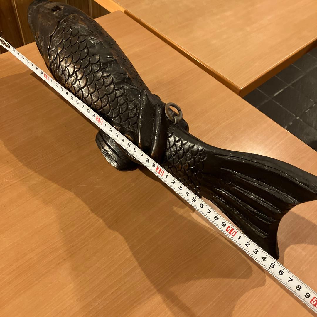 【未使用】自在鉤、鯉自在鉤、鯉横木、木彫り鯉、囲炉裏自在鉤　箱無し　長さ約46㌢