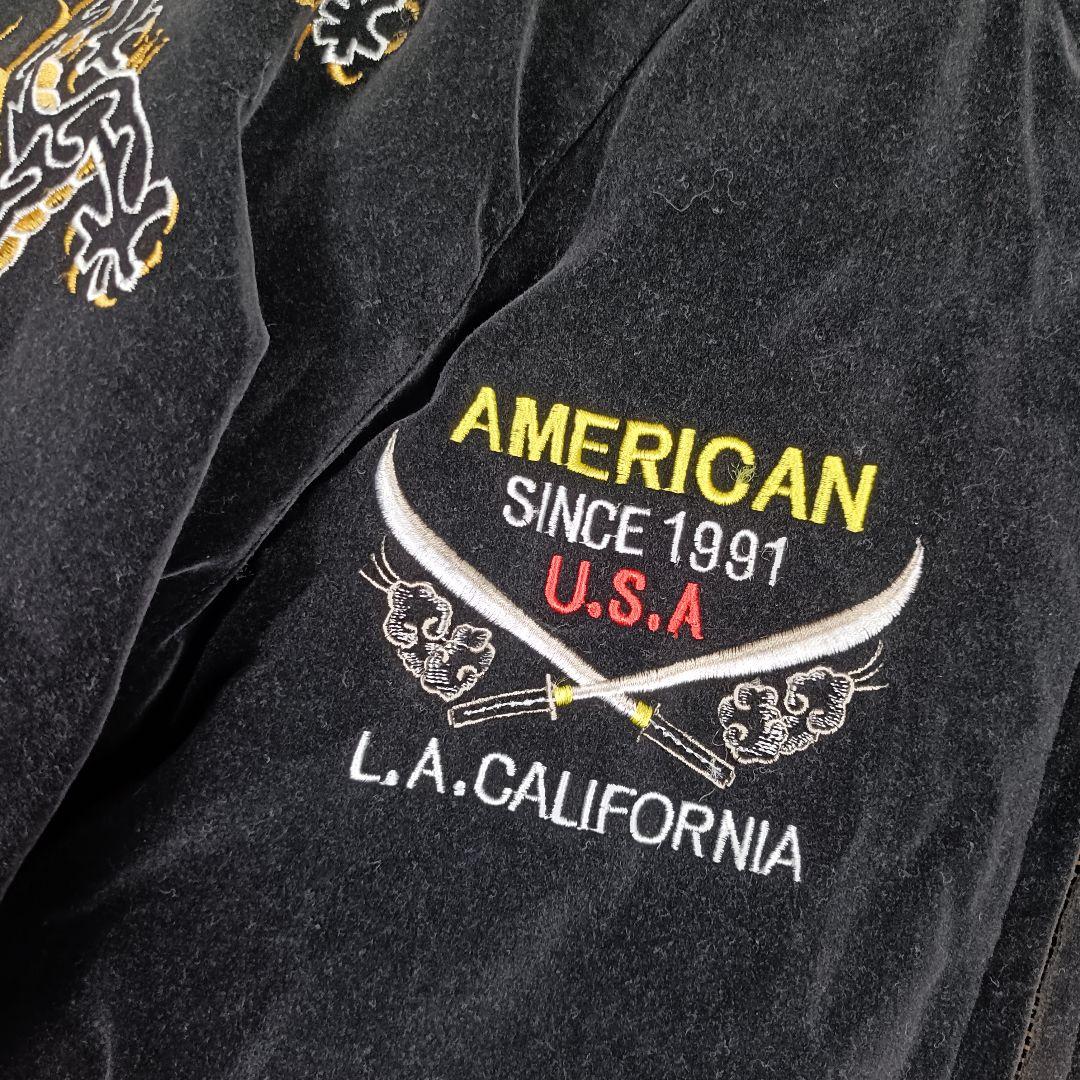 shoot one 希少デザイン スカジャン USA 別珍 ベロア 刺繍 L