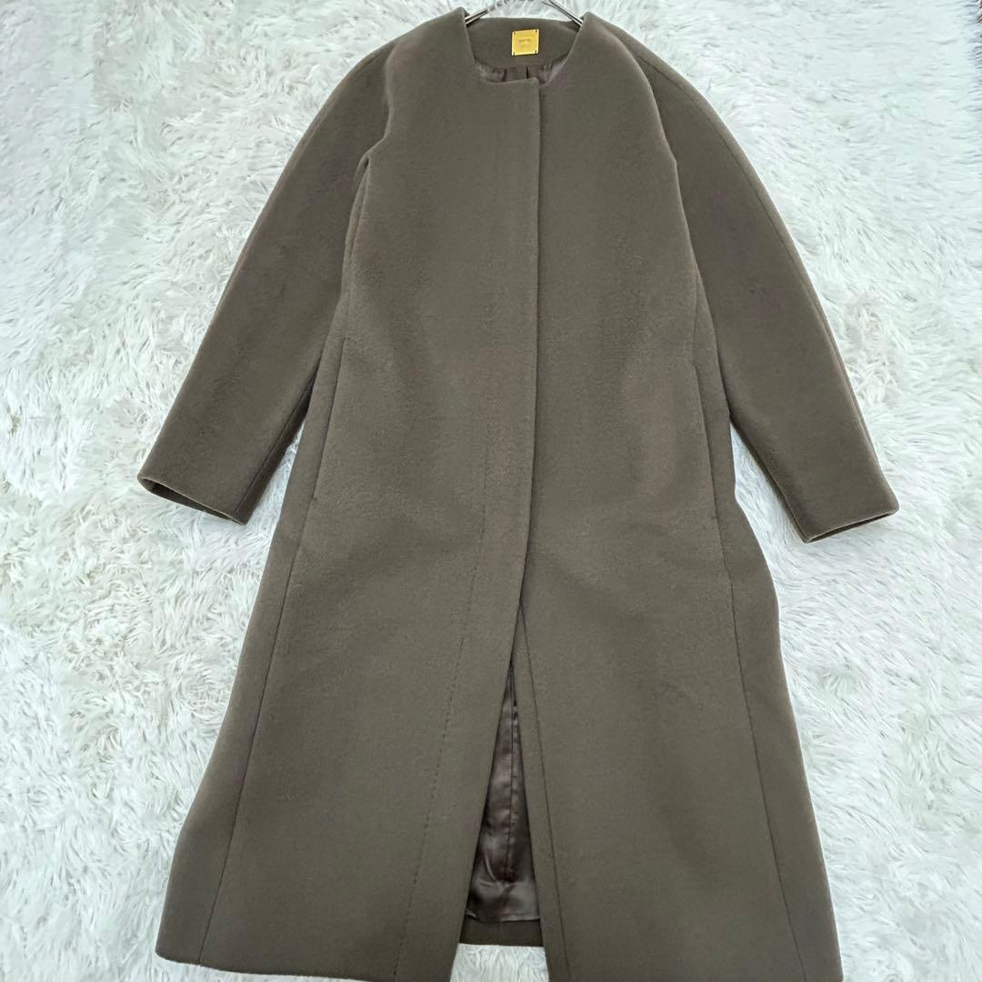 Deuxieme Classe ダブルクロスノーカラーコート　ブラウン フリー