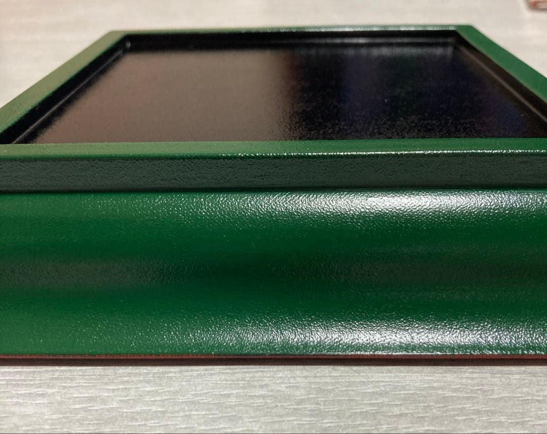 若狭盆　木製 四方盛り鉢、朱/翠バイカラーしぼ漆塗り　未使用品