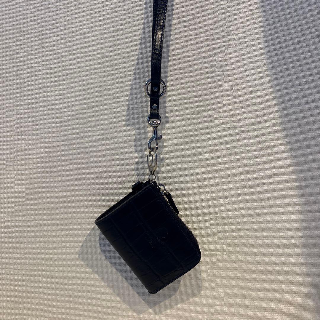 極美品　新品　フェリージ　1094/SA ネックストラップ付ウォレット　ネイビー