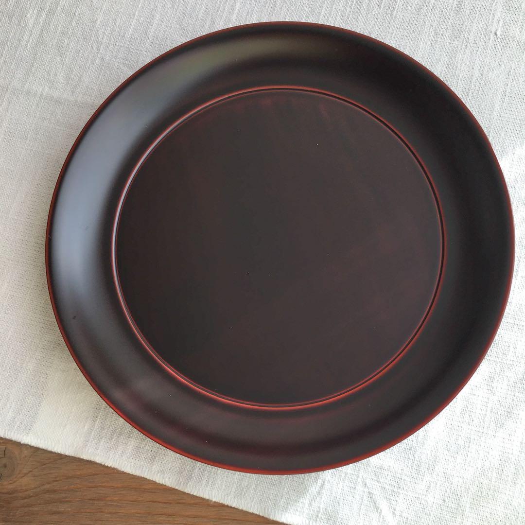 安比塗漆器工房8寸菓子皿トチ 溜 本朱 2個セット未使用品