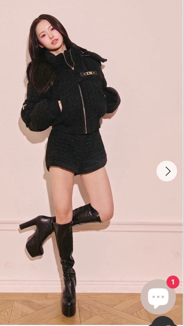 Randy アシンメトリーバックルツイードパデットジャケット ブラック　S