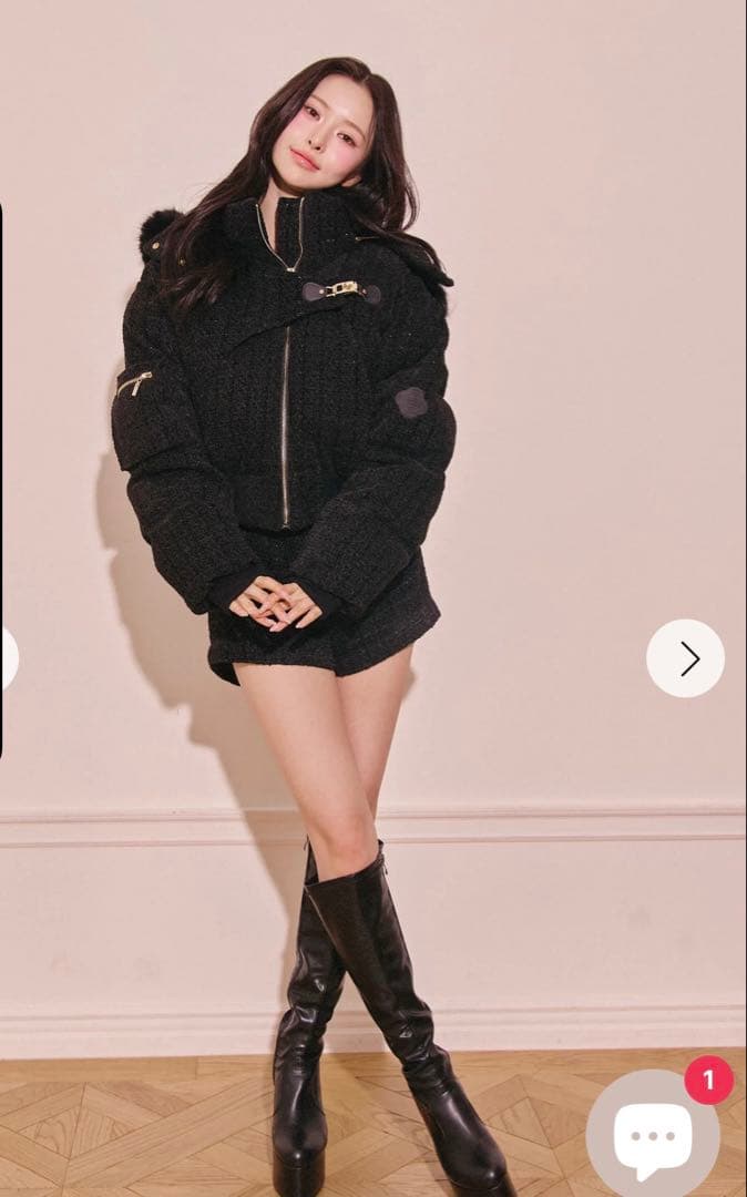 Randy アシンメトリーバックルツイードパデットジャケット ブラック　S