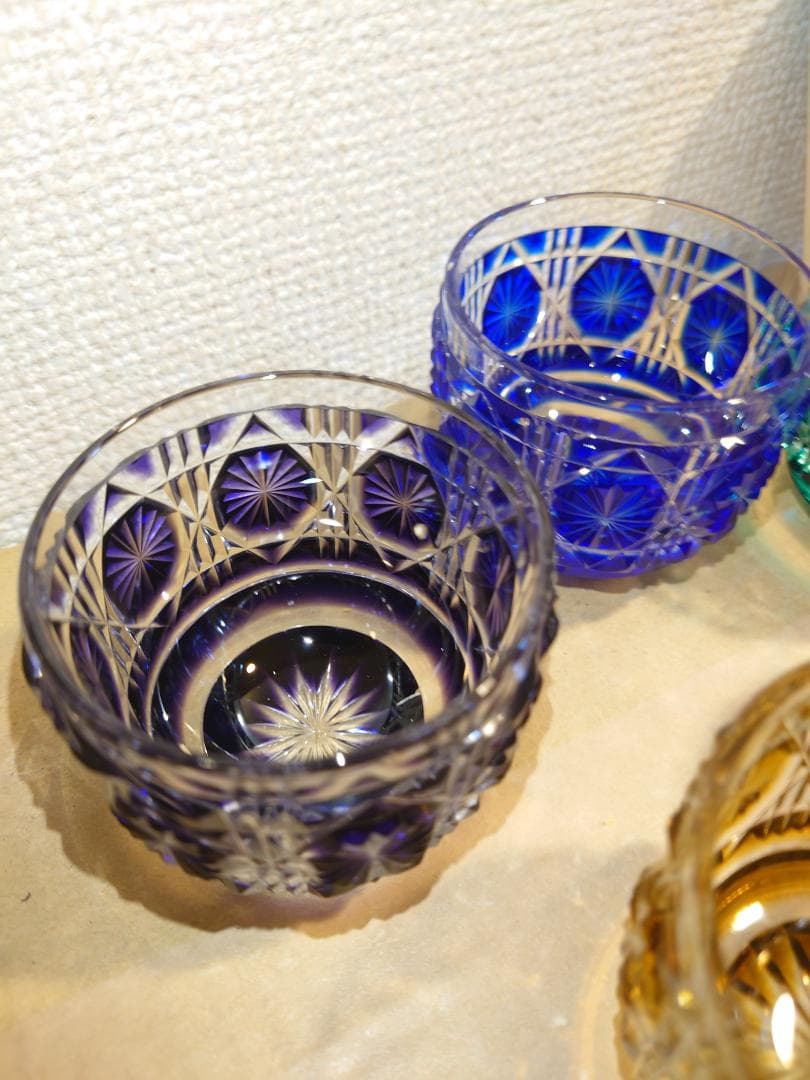 【未使用】薩摩切子　薩摩びーどろ工芸作　五色五客　色被せ　切子猪口