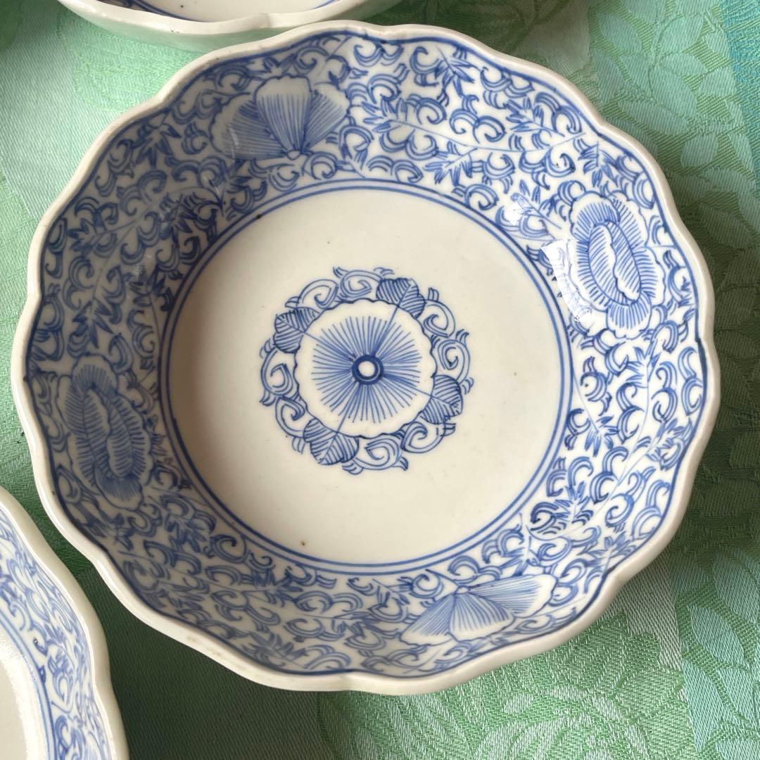 古伊万里　染付　唐草　牡丹　膾皿　5客
