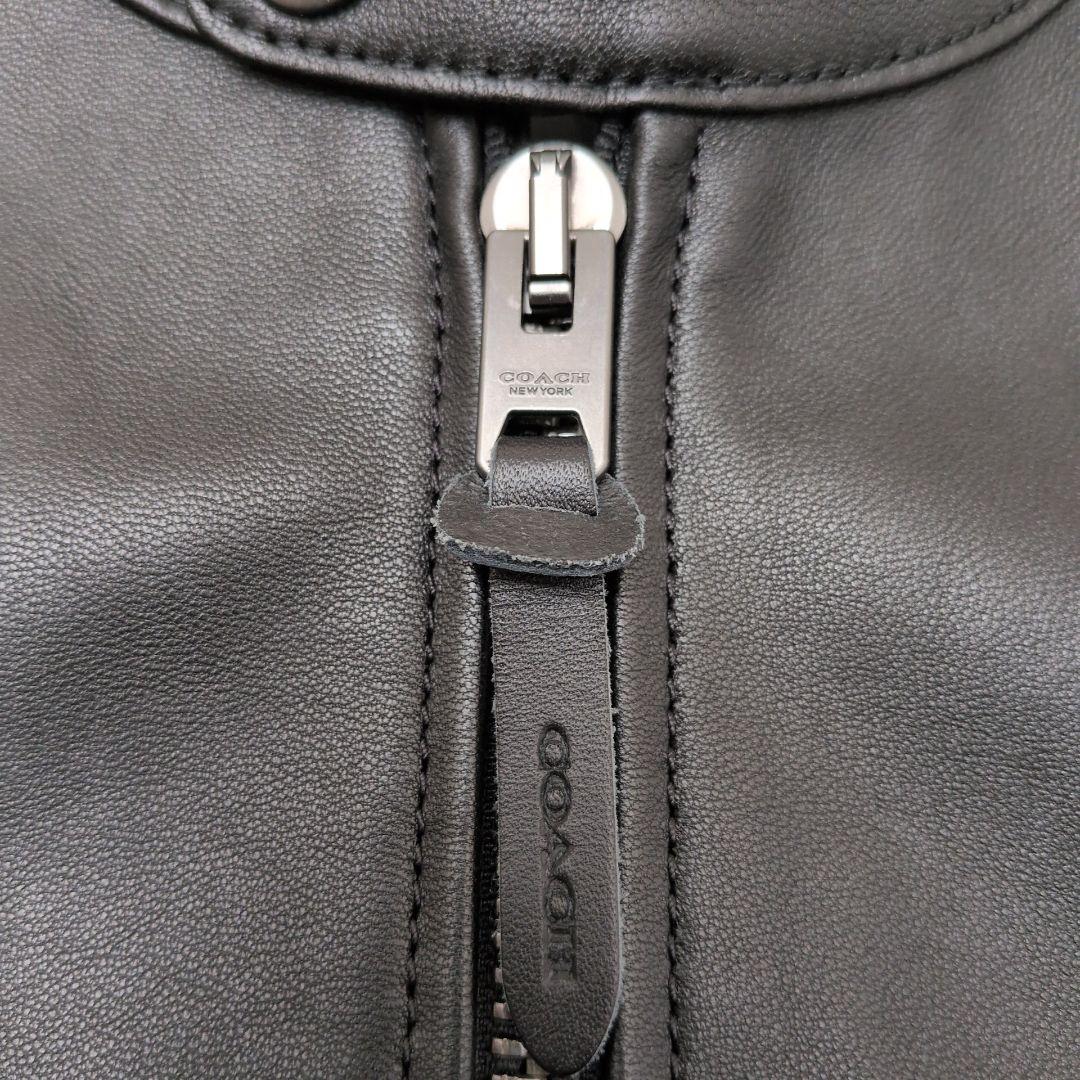 【未使用保管品 カバー付き】コーチ　ライダースジャケット　ラム　シグネチャー　黒