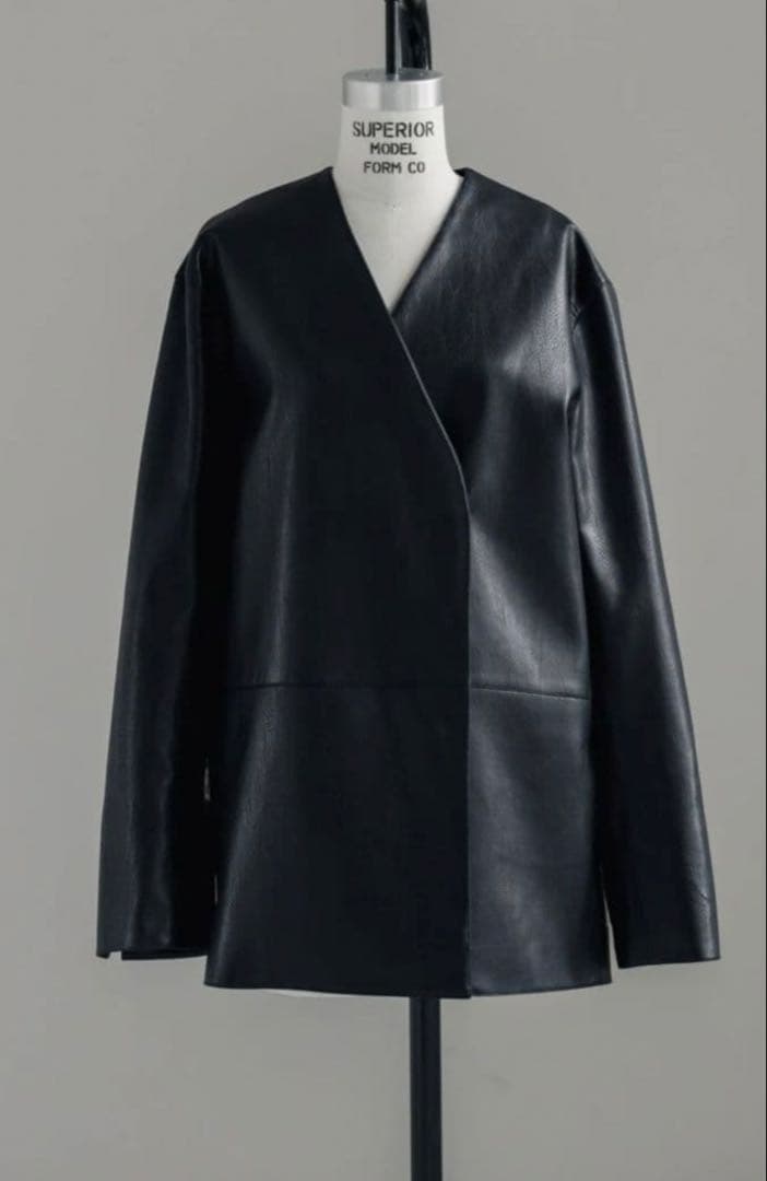 neau サイズ0 Collarless Leather Jacket レザー調