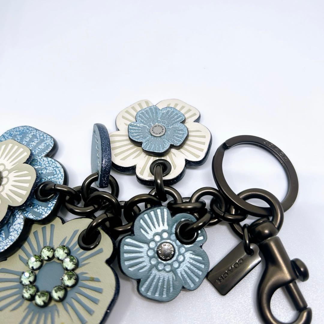 COACH ティーローズ バッグチャーム キーホルダー フラワー 花　ブルー　青