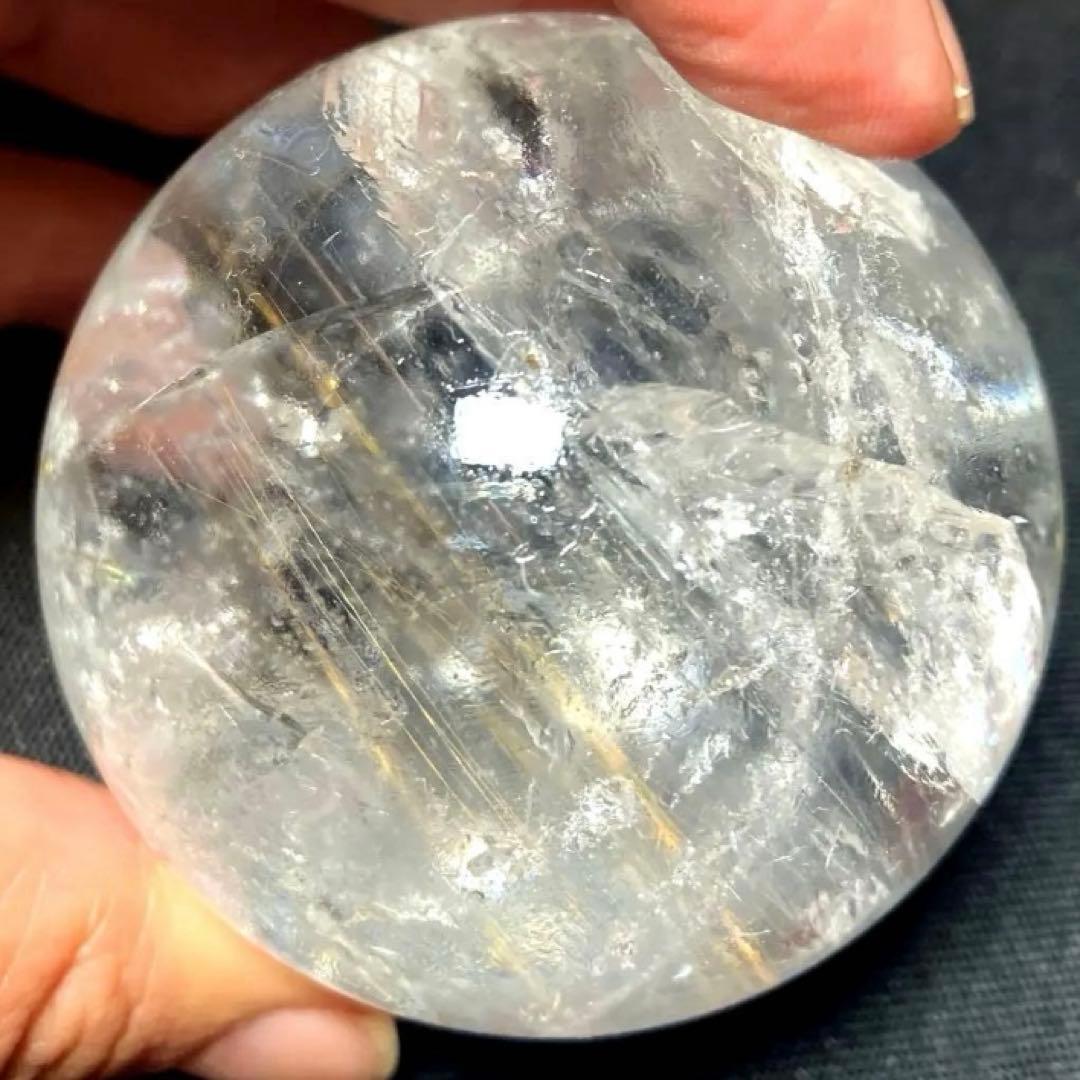 58mm 虹入りゴールドルチルクォーツ　丸玉　スフィア　金針水晶