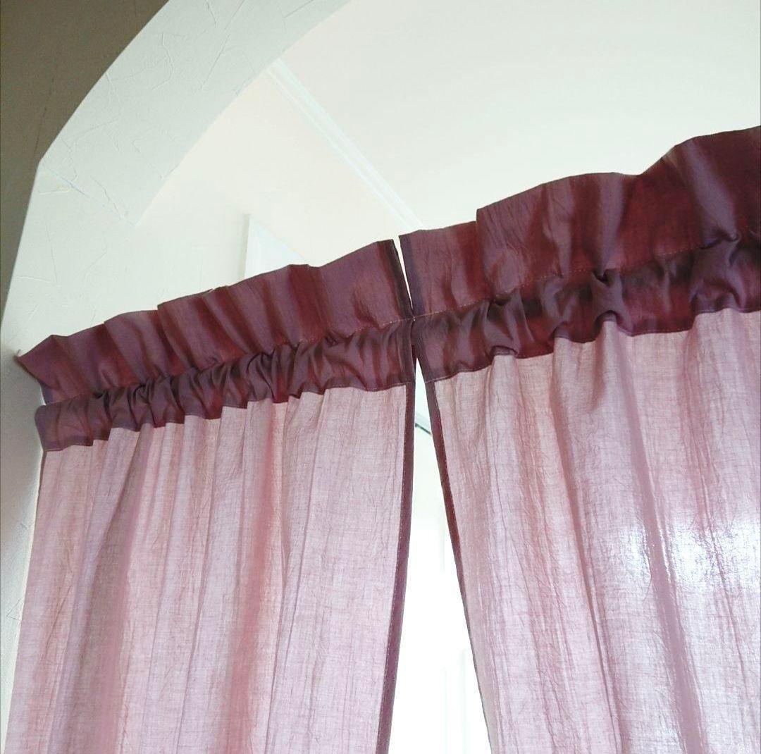ダスティピンクコットン♪両開きカフェカーテン 170cm丈リボン付クリップ付き♪