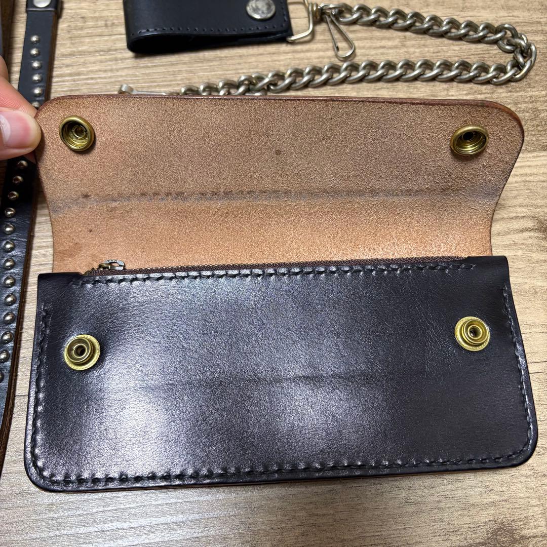 トラッカーウォレット　ウォレットチェーン　スタッズキーホルダー　真鍮