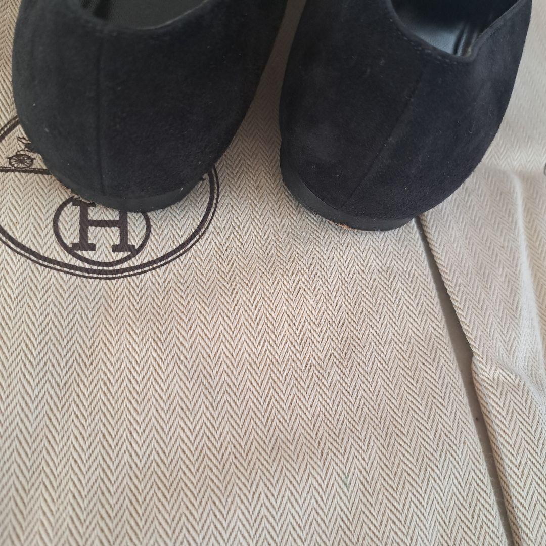 エルメス黒 スエード レザー シューズ