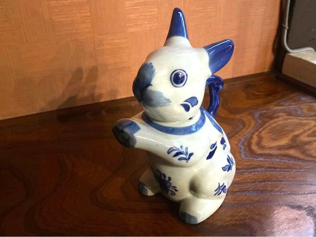 染付うさぎ！愛嬌溢る《青絵兎ティーポット》（検リヤドロヴィンテージ干支ヘレンド