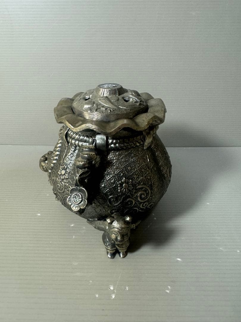 2588 高岡銅器 3足 香炉 寿 香立 風炉