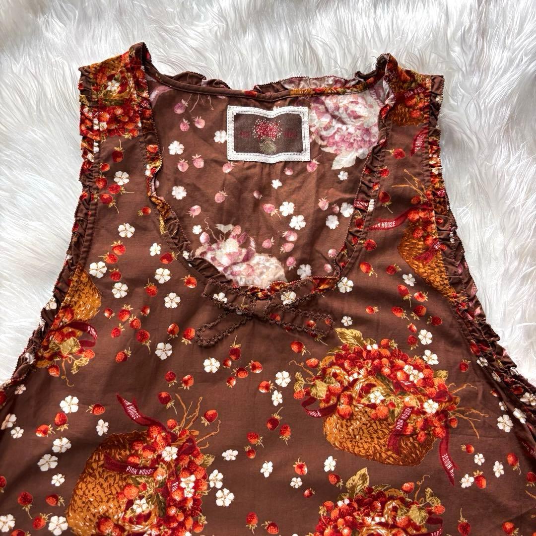 美品✨ピンクハウス 苺 エプロンワンピース 総柄