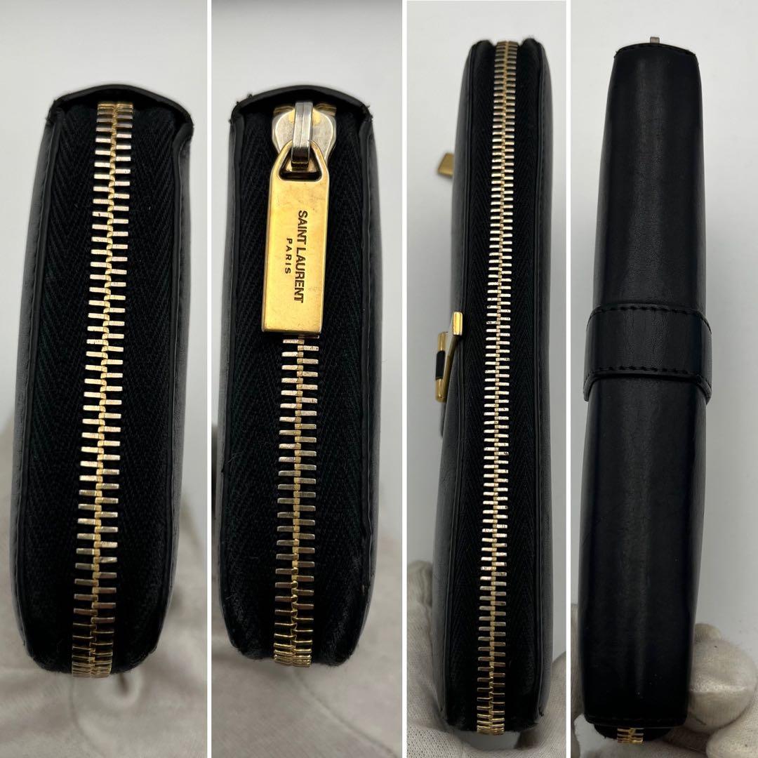 箱付 サンローランパリ Yライン ラウンドファスナー カーブレザー ブラック