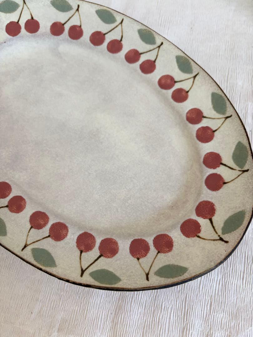 三ッ持啓 さくらんぼ オーバル 花柄 プレート 作家