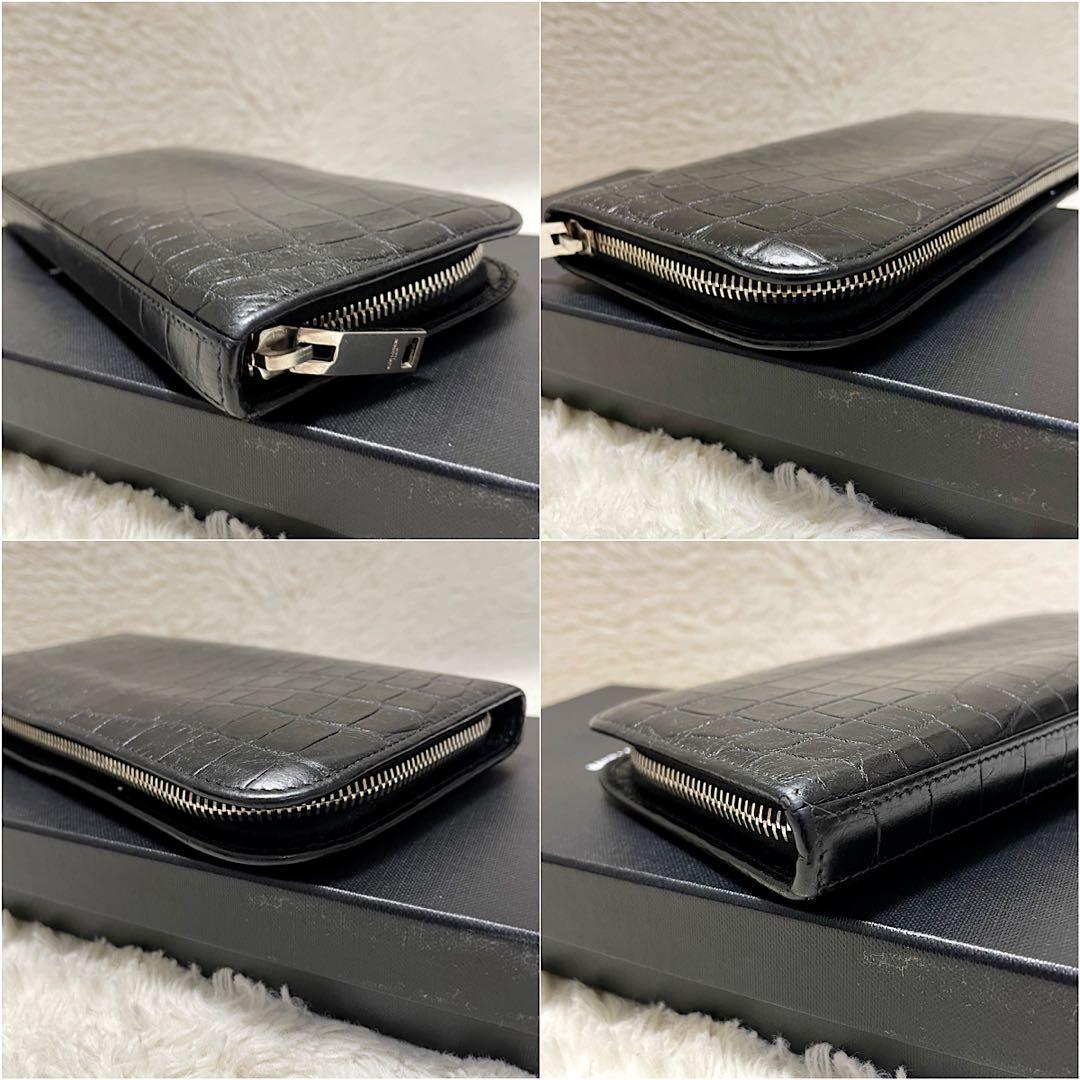 箱付美品 付属品完備 サンローランパリ クロコ型押し ラウンドファスナー 長財布
