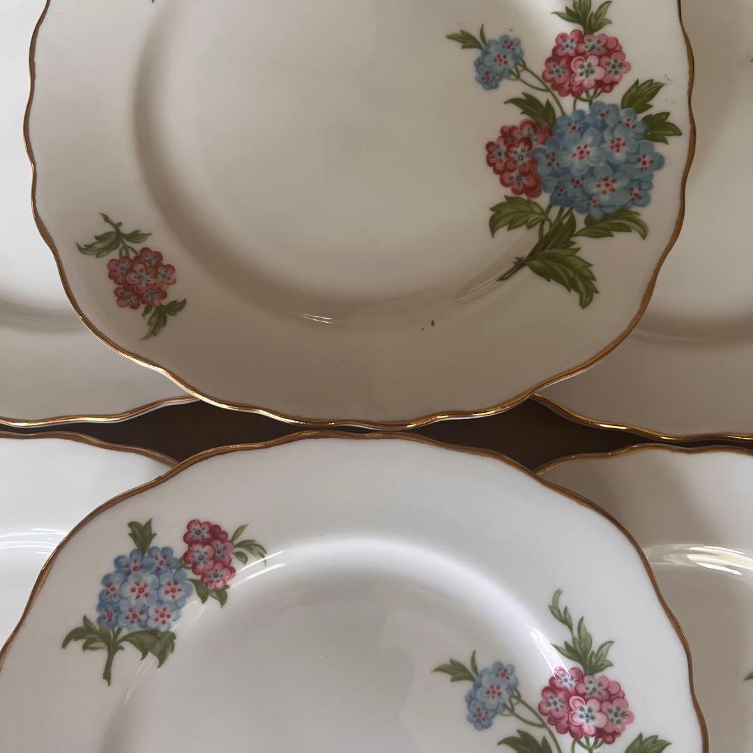 【レア美品】英国製　クラウンリージェント★紫陽花★ケーキ皿　6枚