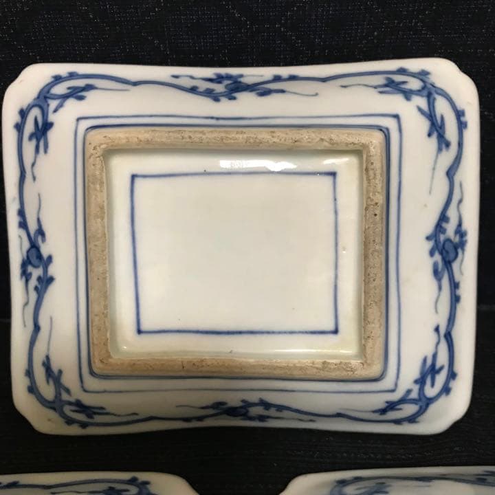 柿右衛門様式「色絵花鳥人物図角皿」三枚揃　本物保証