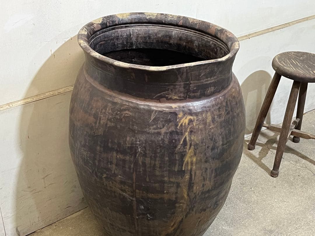 古い唐津焼の甕79cm 大甕 瓶 水鉢 古民具 壺