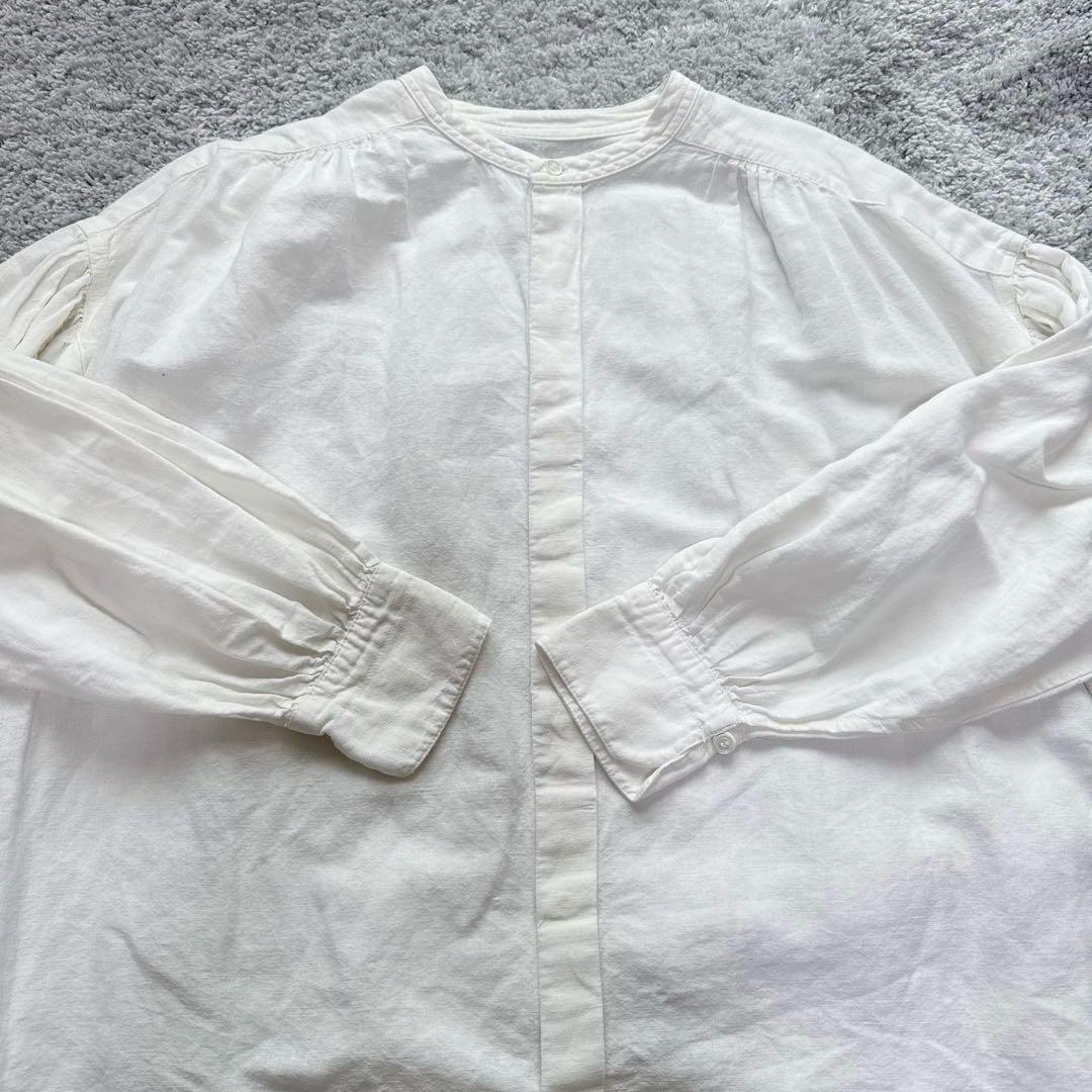 かぐれ　kagure バンドカラー　ブラウス　リネン　シャツ　パフスリーブ　比翼