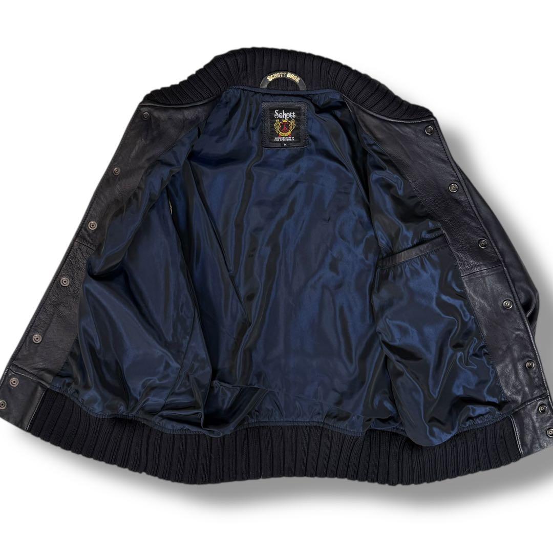 極美品 Schott 100周年モデル ラムレザー 刺繍ロゴ レザージャケット