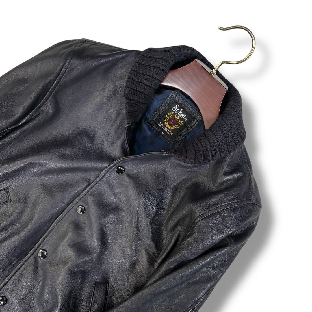 極美品 Schott 100周年モデル ラムレザー 刺繍ロゴ レザージャケット