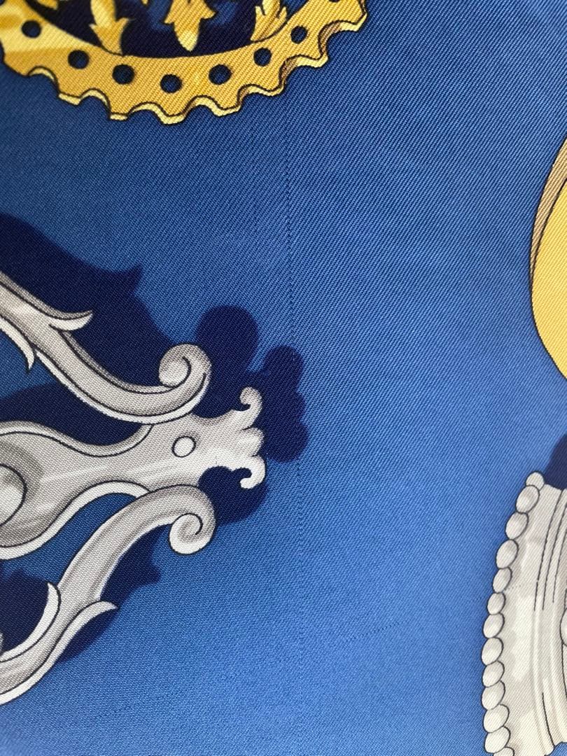 エルメス スカーフ カレ 90 ヴィンテージ 中古 ブルー 青 イエロー