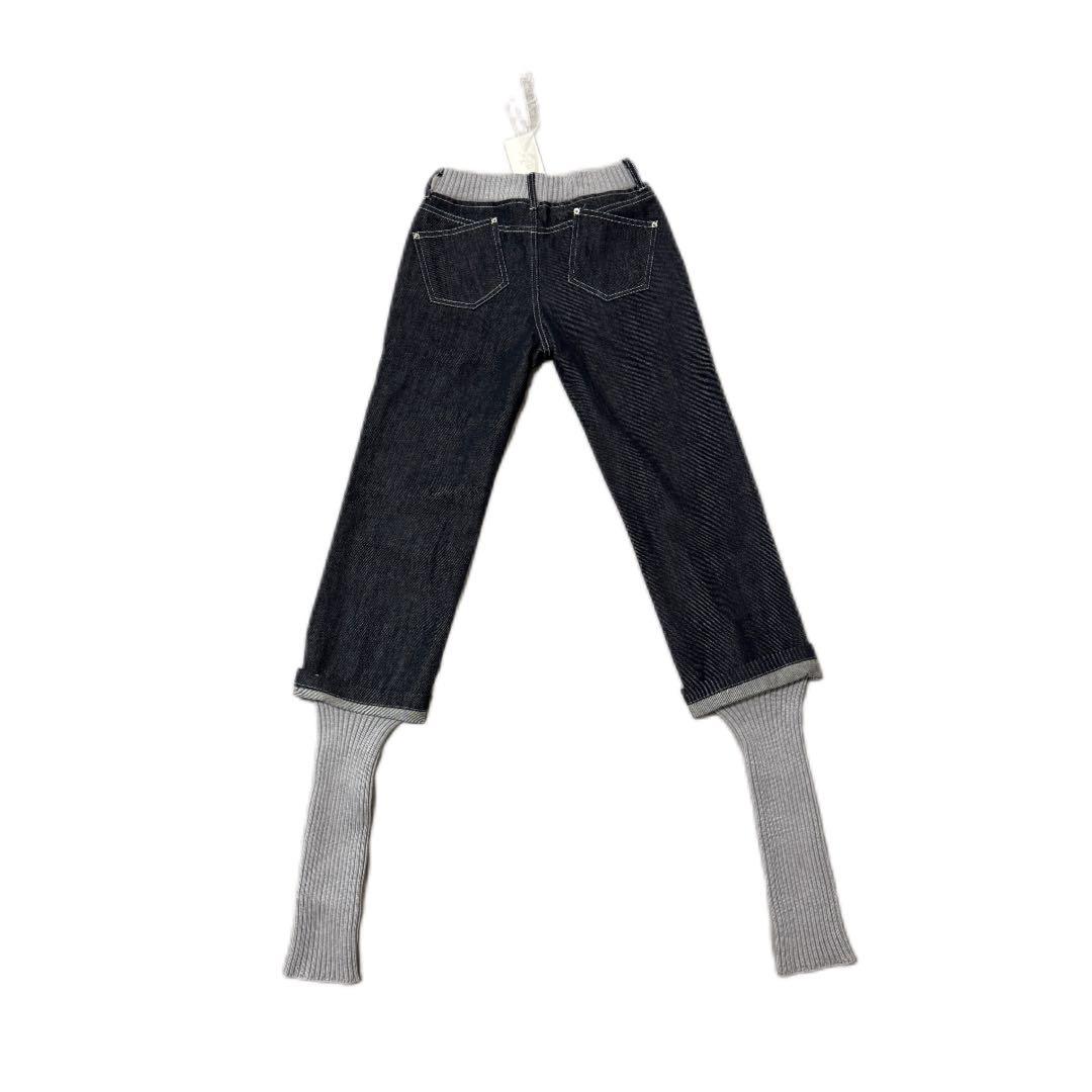 ダークデニム スキニーパンツ リブ裾付き スプライス 個性的 ローライズ