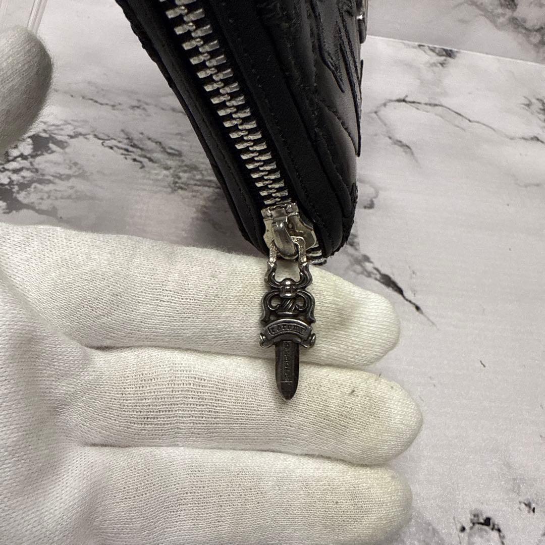 (極美品)大人気、クロムハーツ、長財布、ラウンドジップ、クロスパッチ、人気色、黒