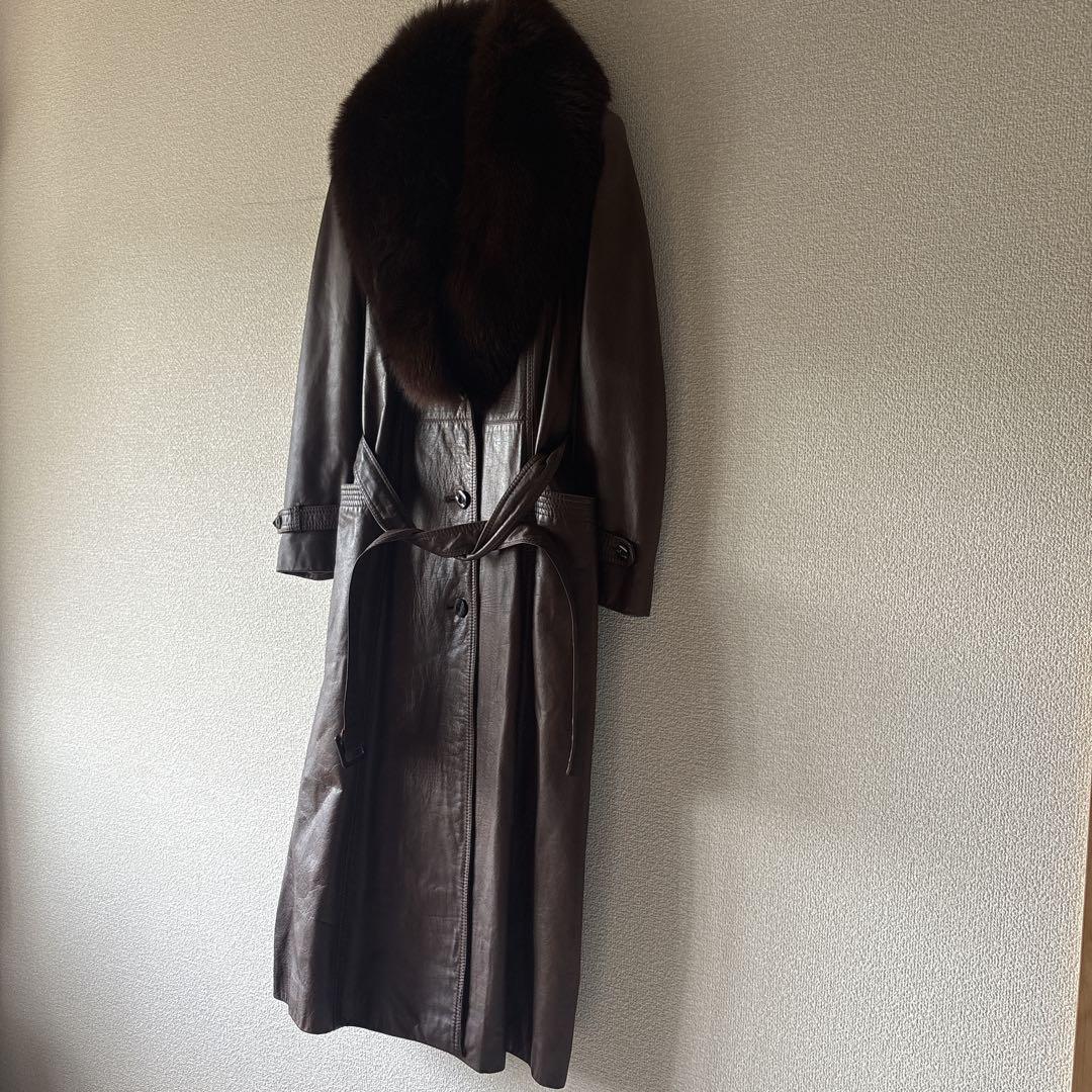 REGINA 本革レザー　ロングコート　ヴィンテージ　リアルファー　ブラウン　9
