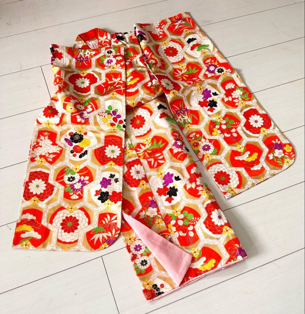 七五三 女の子 着物セット 3歳5歳 アンティーク 金彩入り レトロ柄 長襦袢付