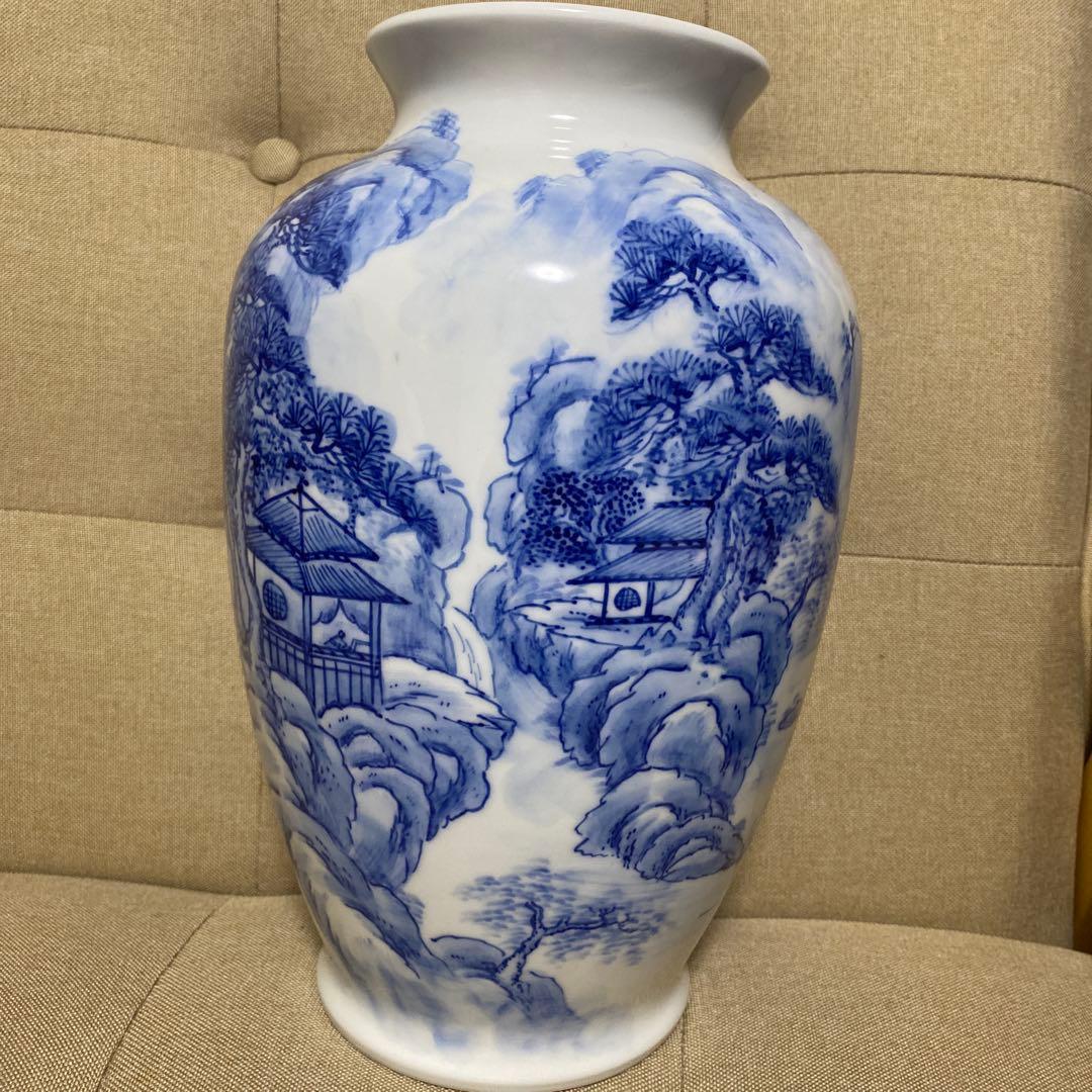 青白磁 景色画 花瓶